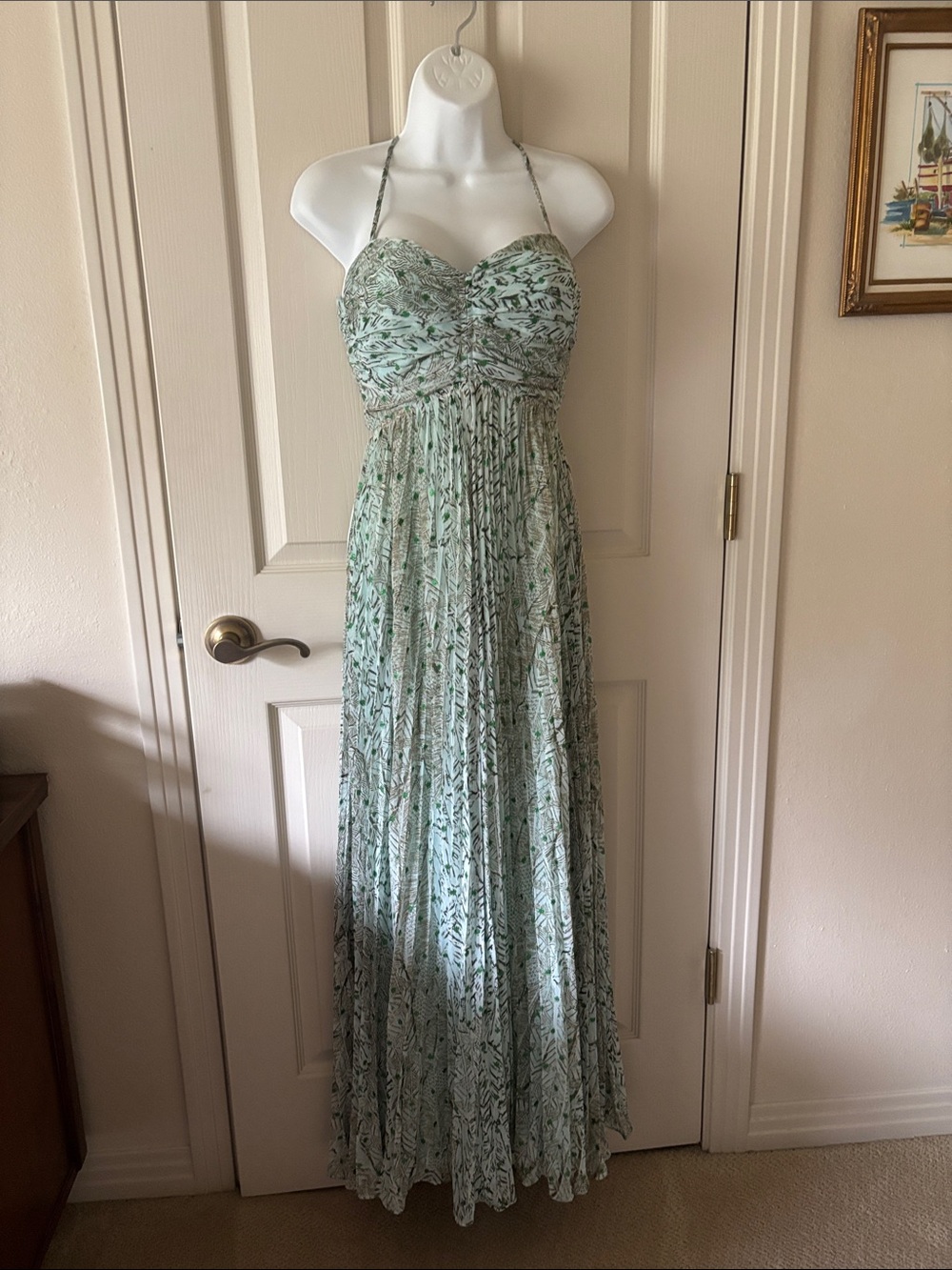 fab'rik Mint Green Printed Halter Maxi Dress
